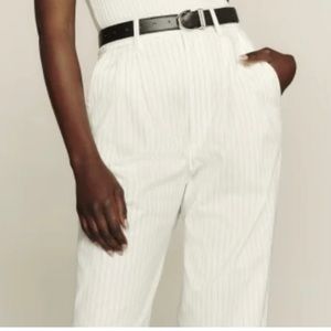 Reformation Pant Oren Wide Leg Trouser White Stripe 8P Cropped 6